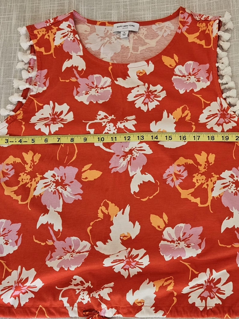 Marc New York Jeans Floral Tassel Trim Sleeveless Top Orange Pink XL - Picture 7 of 12